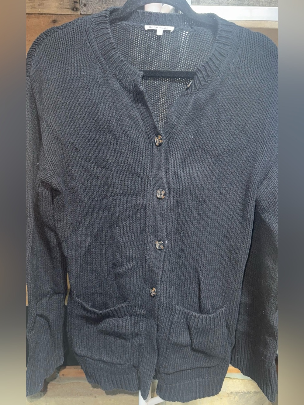 Reformation Black Button-Front Cardigan Size Small